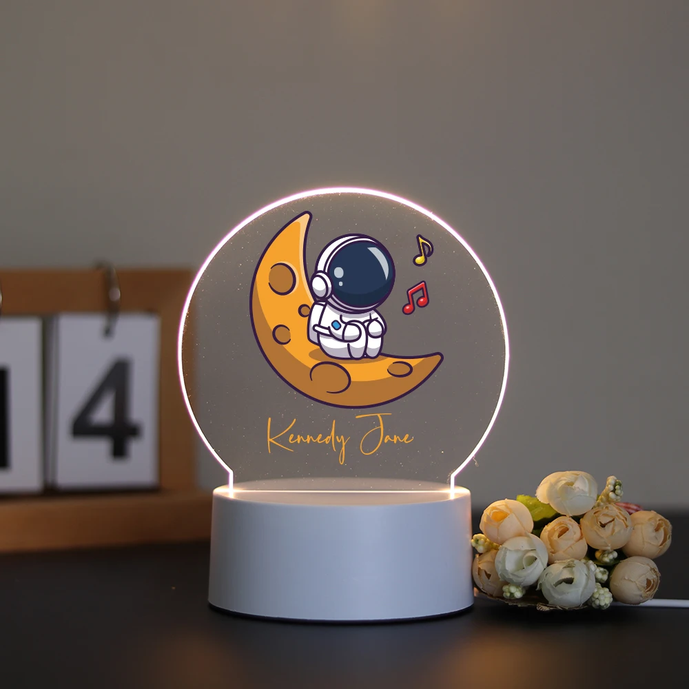 1 pc hot sale cosmonaut UV Print With Name Children'S Lamp 3D Night Light Acrylic Led Night Lamp Boys Girls Birthday Gift