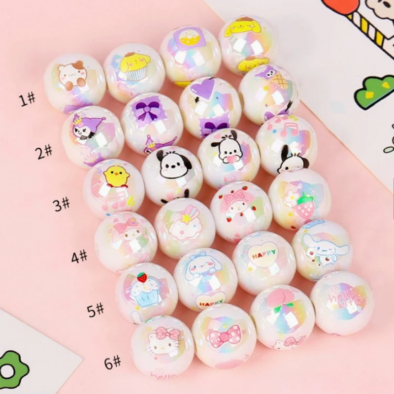 

16mm Cute Round Bead Printed Pattern with Pacha Dog Jade Melody Bow, Apple Puppy Printed Resin Square Bead DIY Material