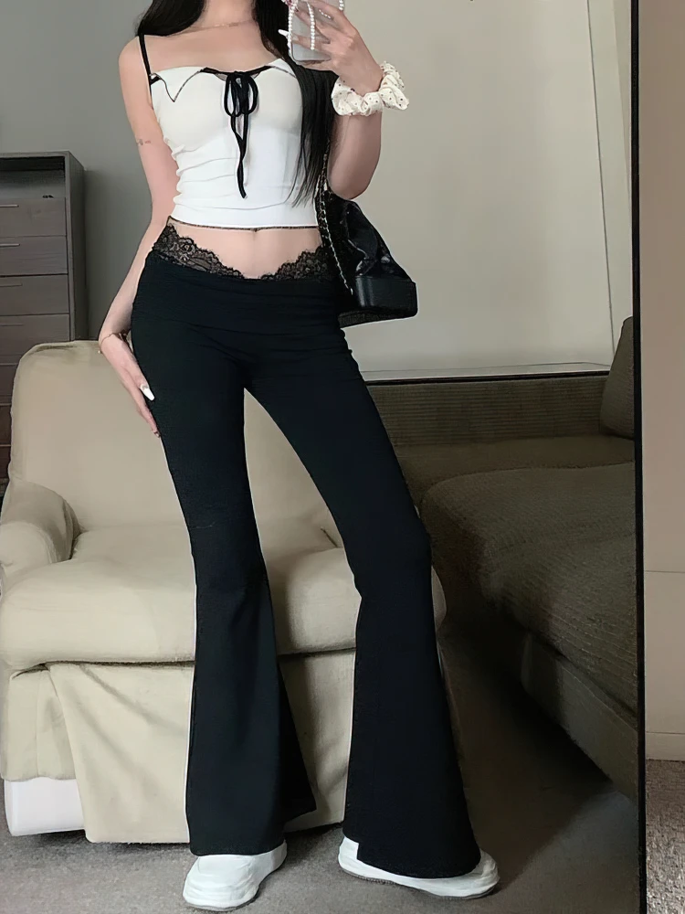 الدانتيل الرياضة واسعة الساق عالية الخصر السراويل النساء ضيق اليوغا متوهج بنطلون فضفاض عادية بالازو السراويل الإناث سليم صالح مثير جديد