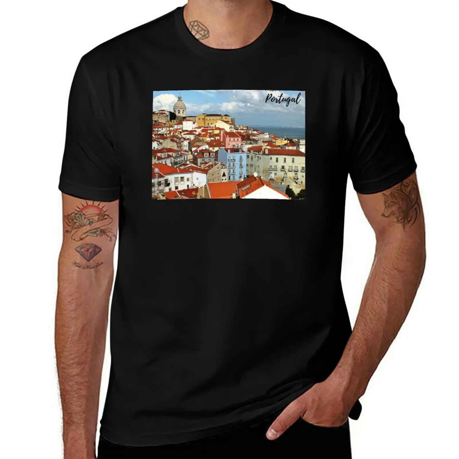 Lisbon houses, Portugal T-Shirt summer shirt graphic t shirts plus size clothes Short sleeve tee men