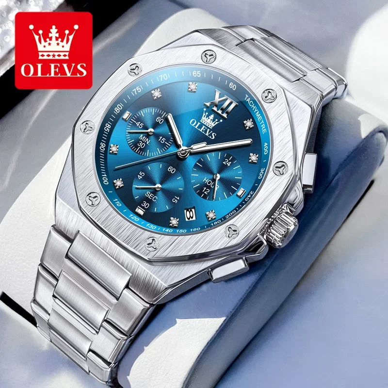 Olevs 3626 men's watches rhombus dial quartz watch man waterproof luminous stainless steel wristwatch male date