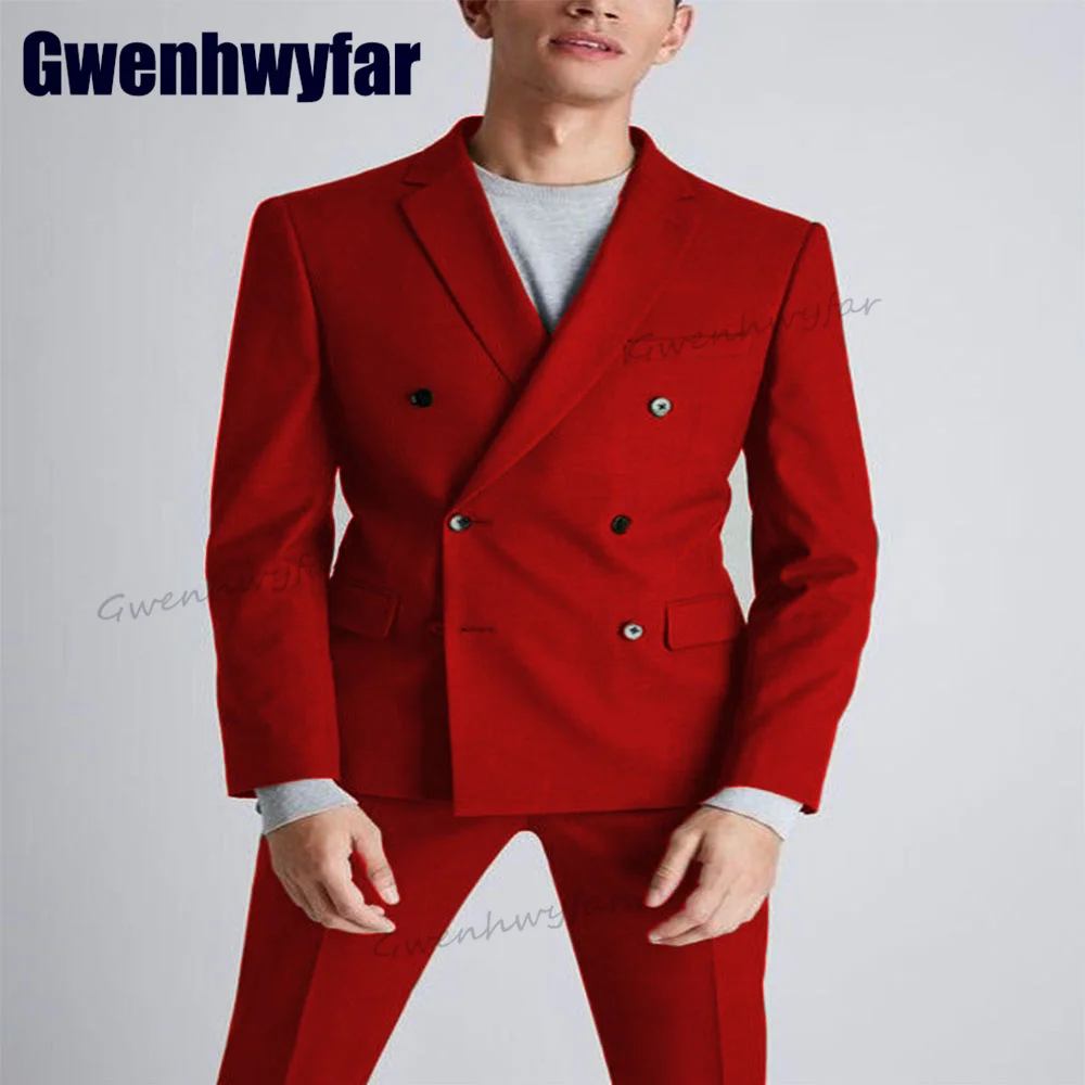 

Gwenhwyfar Red Custom Suit Men High Quality 2 Piece Elegant Men Suit Double Breasted Suit Wedding Evening Dresses （Jacket+Pants）