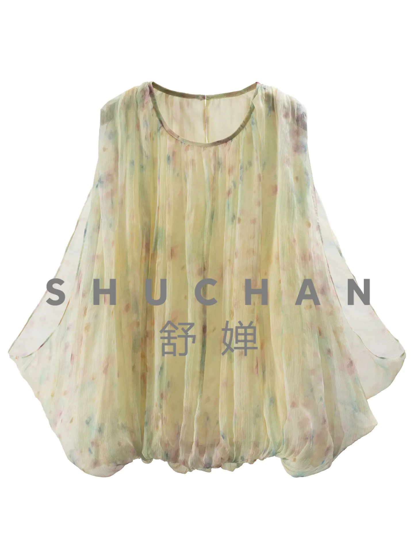 Pretty Buds, French G Fairy Gas Smudge Printing Sleeveless Natural Silk Shirt Female 43G9