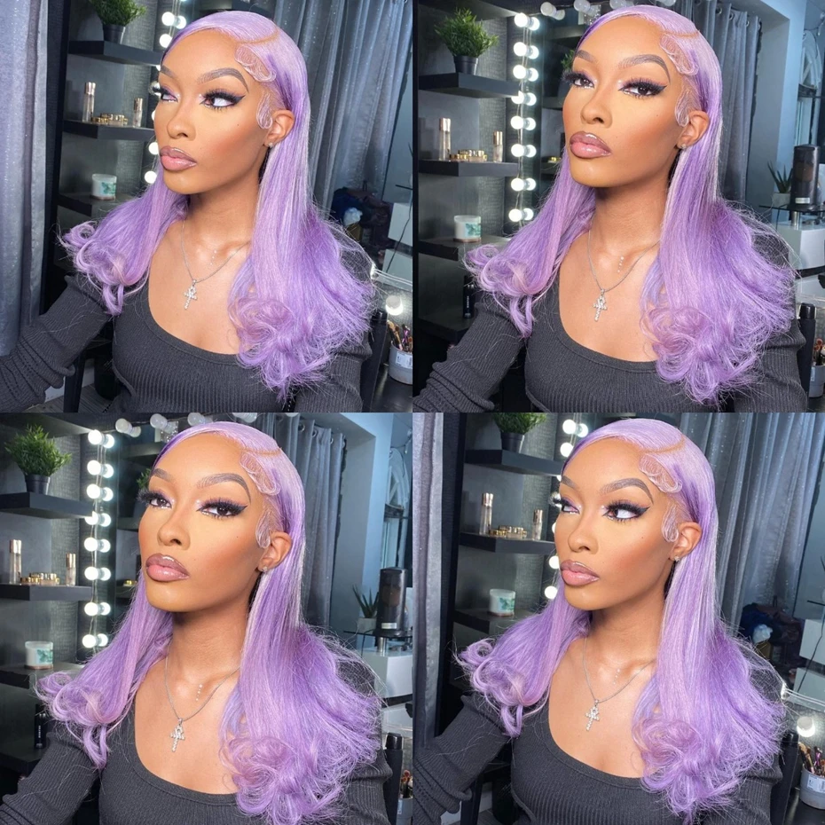 13x6 Purple Lace Front Human Hair Wig Brazilian 613 Blonde Lace Frontal Wig Pre Plucked Long Straight Lavender Colored Lace Wigs