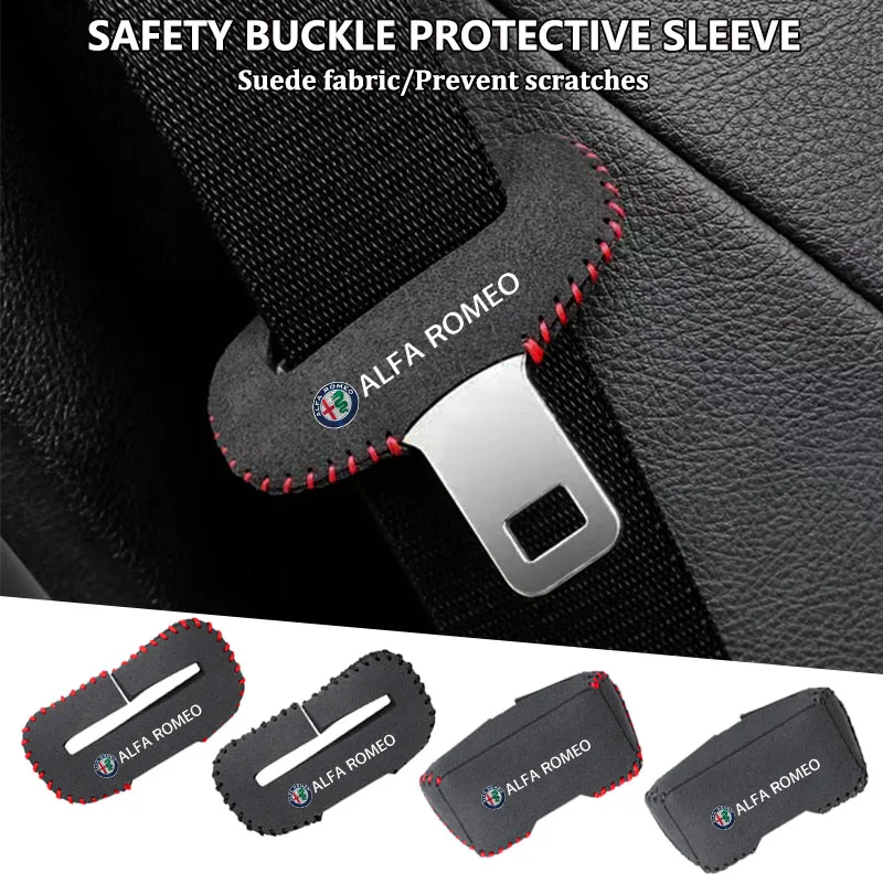 Car Seat Belt Buckle Suede Wear Resistant Protector Cover For Alfa Romeo 4C 159 166 Spider Giulia Giulietta 156 Tonale 147 8C GT