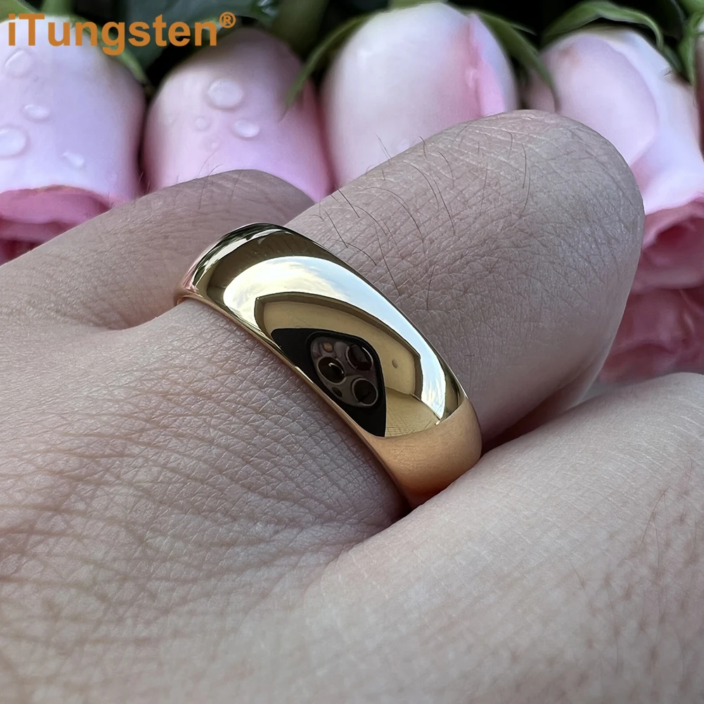 iTungsten 3mm 5mm 7mm Gold Plated Tungsten Finger Ring for Men Women Couple Engagement Wedding Band Fashion Jewelry Comfort Fit