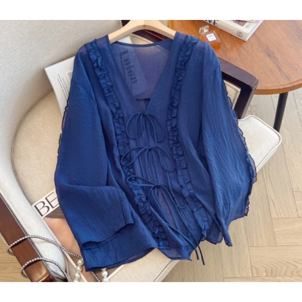 

Casual Long Sleeve Elegant V-neck Chic Vintage ruffle Loose Top Office Lady Plus Size Clothing