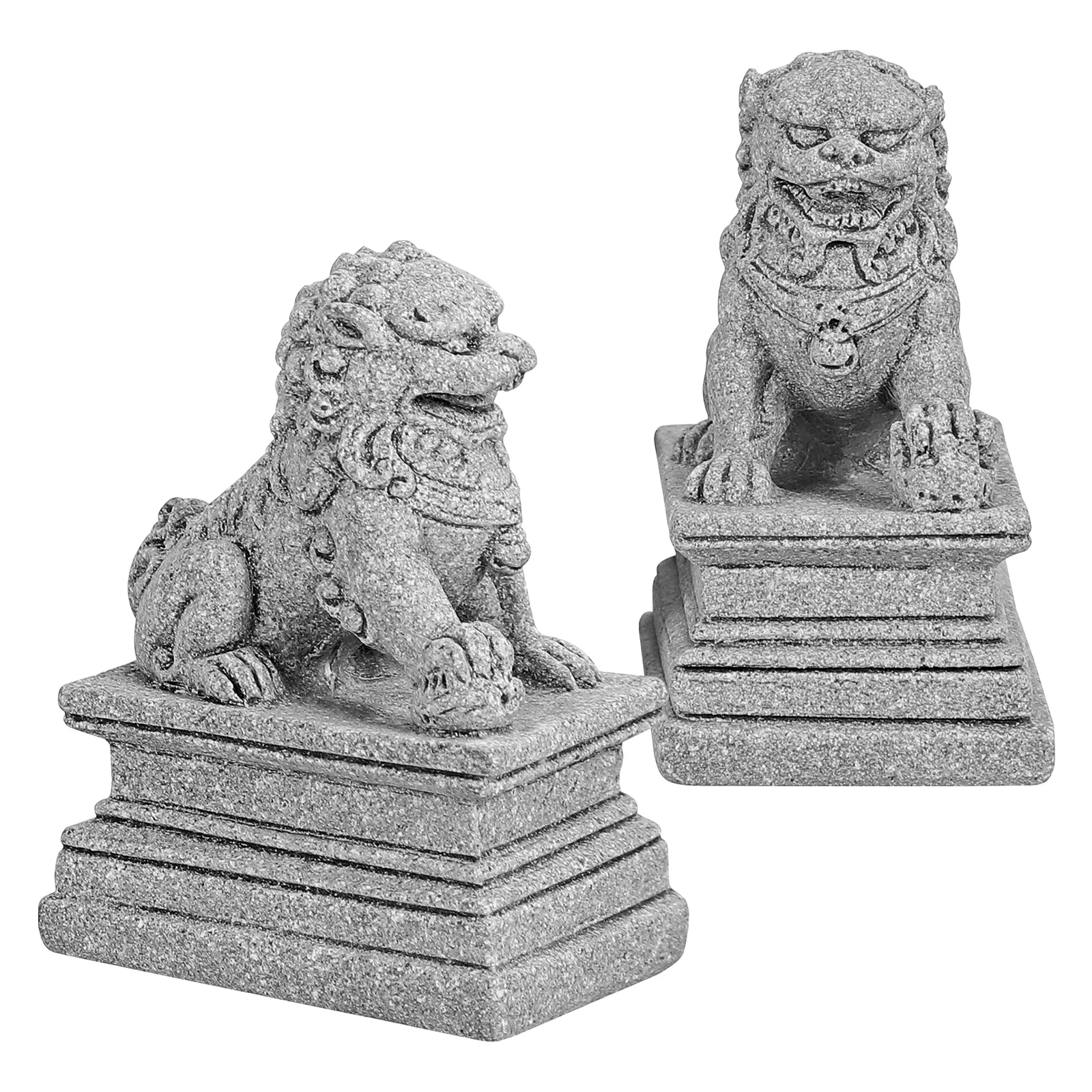 2 Pcs Decoration Little Northern Lion Ornament Stone Auspicious Ornaments Desktop Grey Mini Figurines Office