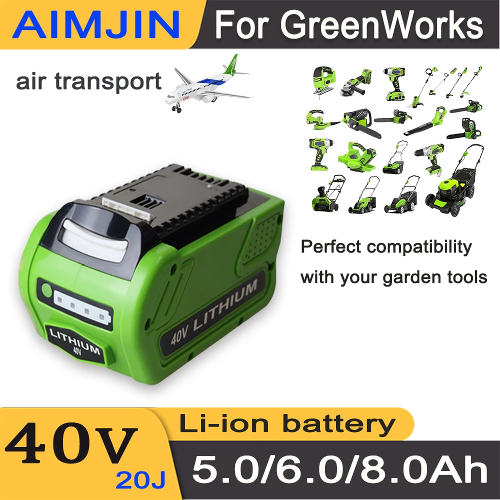 For GreenWorks Power Tool 40V 20J 5000/6000/8000mAh  Lithium Battery，Compatibility 29462 29472 29282 G-MAX GMAX Lawn Mower