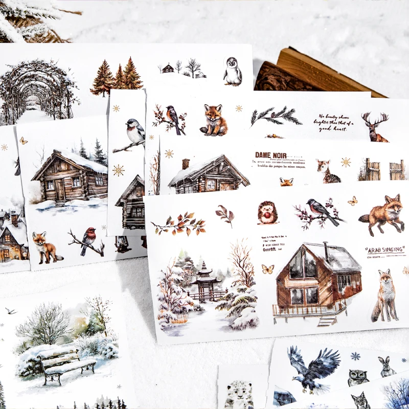 

Journal GO 25pcs Winter Landscaping PET Stickers Collage Junk Journal Scrapbooking Photo Frame Calendar Decoration Sticker
