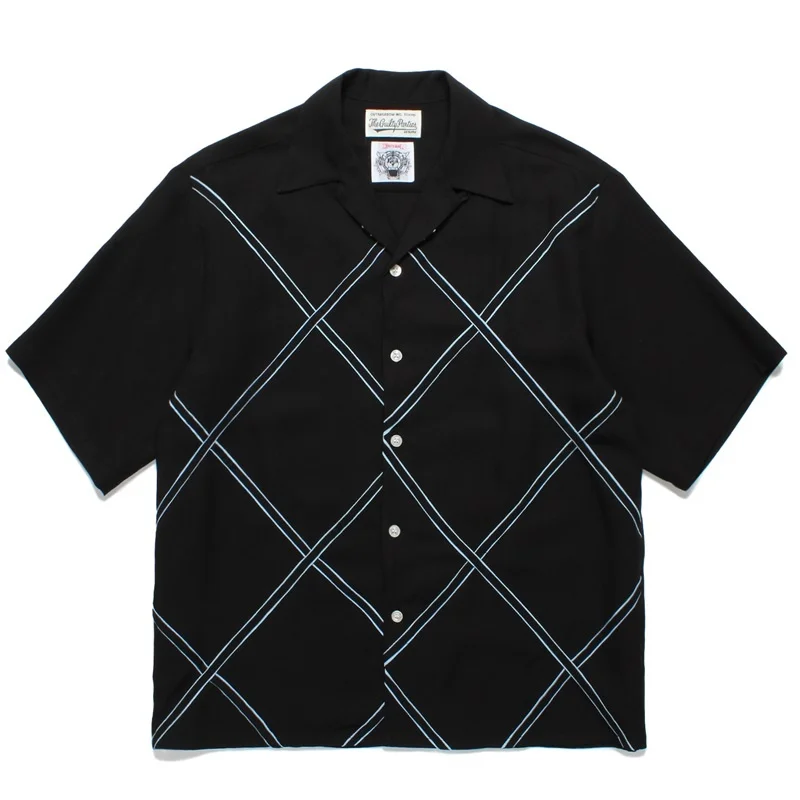 WACKO MARIA Rhombus Dashed Print Heaven Tokyo Black Hawaii Loose Casual Short Sleeve Shirt Brand Shirt