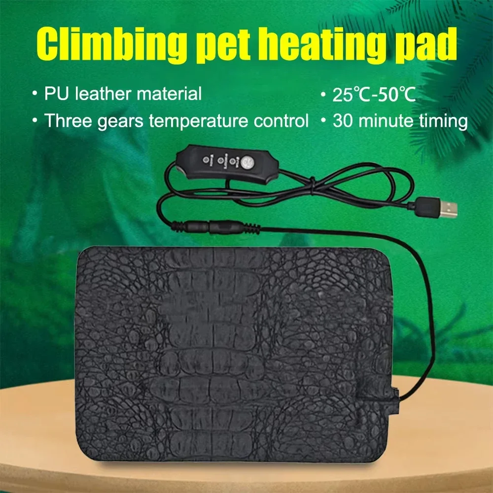 Electric Heating Mat USB Pet Reptile Heater Blanket Timed Temperature Control Pu Thermal Blanket Adjustable 3 Levels Warming Pad