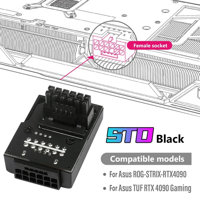 Power Supply Connector 16Pin(12+4PIN) ATX3.0 12VHPWR 450W Graphics Card GPU 90 Degree Adapter For RTX4090