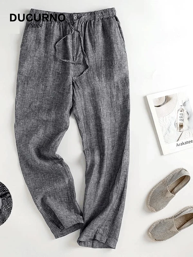 

Linen Men's Casual Pants Spring Fashion Loose Thin Non-Cotton Linen Straight Leg Business Casual Trousers