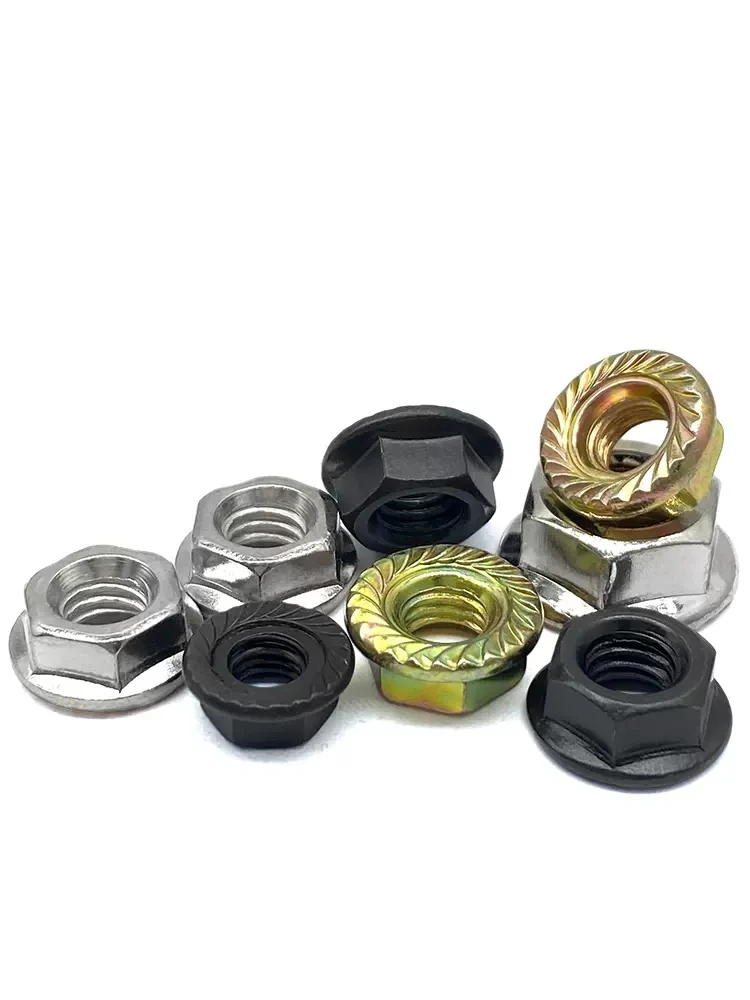 M3 M4 M6 M8 M10 M12 M16 Hex Serrated Spinlock Flange Nut White Color Black Zinc Plated DIY Equipment Repair Lock Nut Accessory
