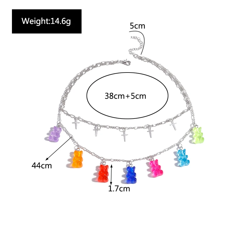 Aihua Candy Farbe Kreuz Gummy Mini Bär Kette Halsketten für Frauen Niedlichen Cartoon Tier Bär Anhänger Schmuck Femme Bijoux Kragen – Detail 7