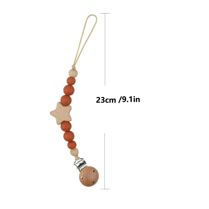 Beech Wooden Clips Silicone Beads Baby Pacifier Chain for Newborn Teether Nipple Holder Nursing Accessories