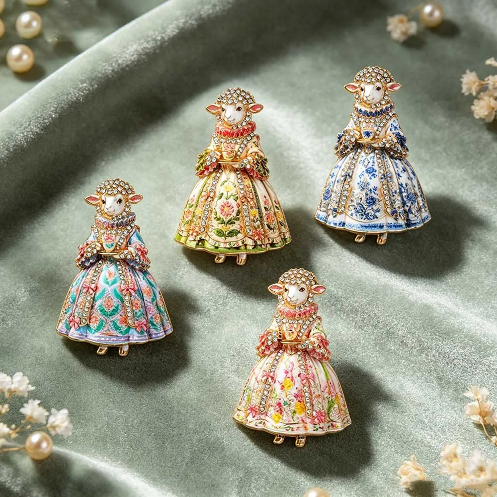 Cross border new light luxury retro sheep brooch, palace long dress animal brooch clothing accessories