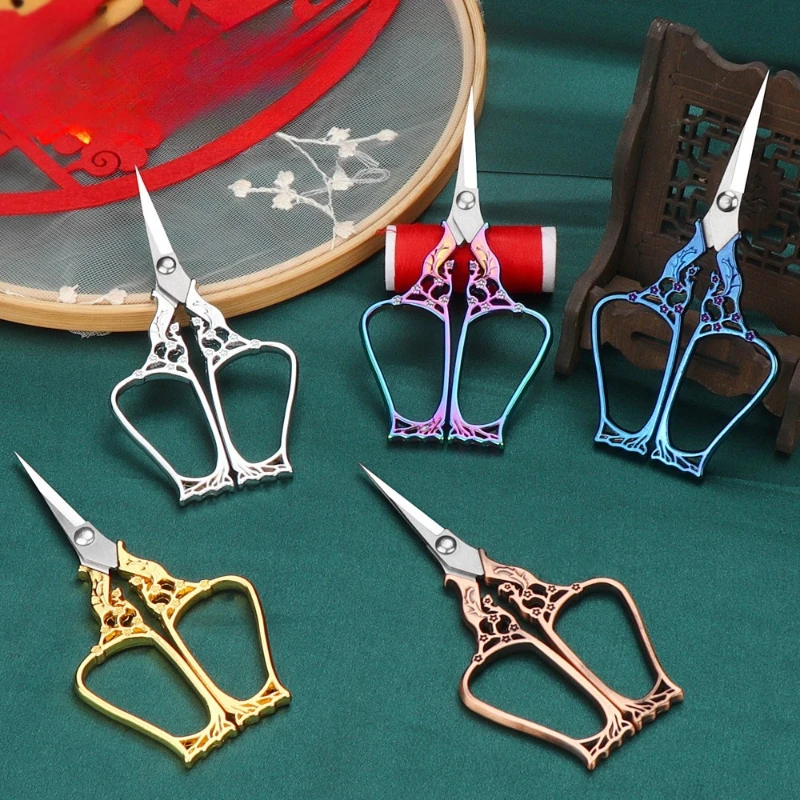 6-Color Vintage Plum Blossom Small Scissors - Stainless Steel Shears for Students, Thread, Fabric & Clothing DIY