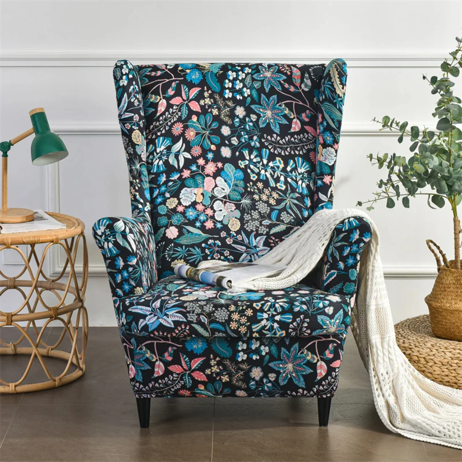 Boheemse stijl bloemenprint vleugel stoelhoes - elastische enkele bank hoes - anti-vuile spandex fauteuil beschermhoes