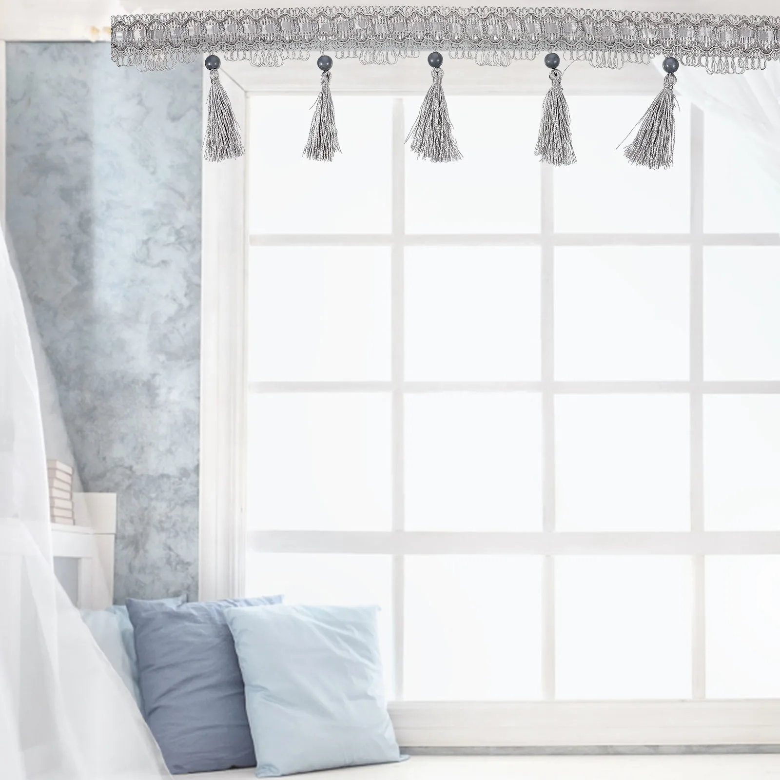 

Fringe Trim Polyester Golden Lace Borders Tassel Hanging Sewing Silver Grey Curtains Sofa DIY Elastic Craft