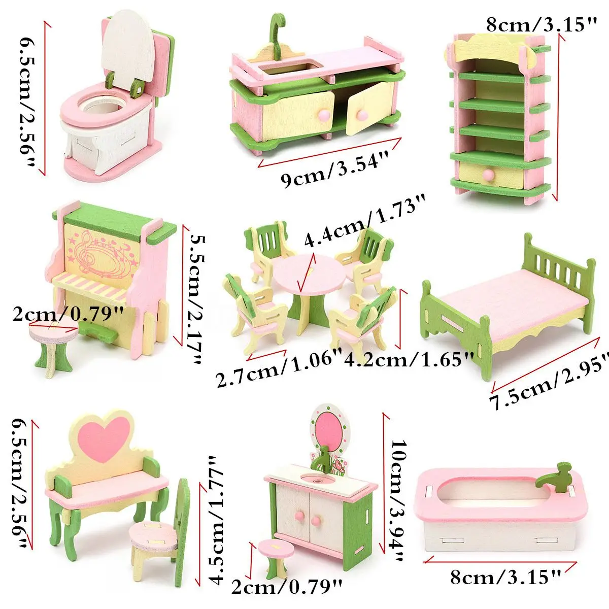 4 Set Wooden Dollhouse Miniature Furniture Puzzle Model Children Kids Toys