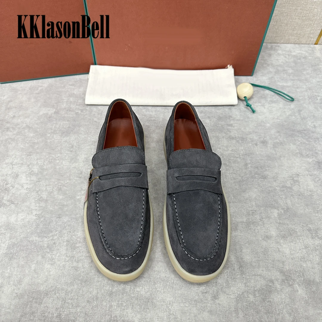 11.18 KKlasonBell Men\'s Cow Suede / Genuine Leather Loafers Fashion Simple Sewing Slip-On Casual Shoes