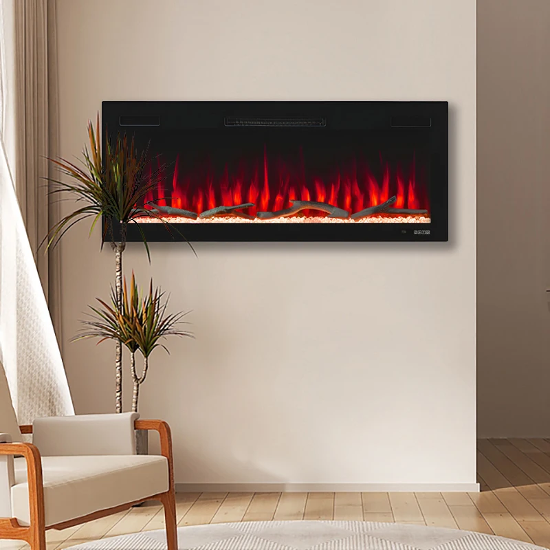 With Smart Control Black Tempered Glass Front Panel  30 Inch/762 MM with Log and Crystal  Multicolored Flame  Electric Fireplace