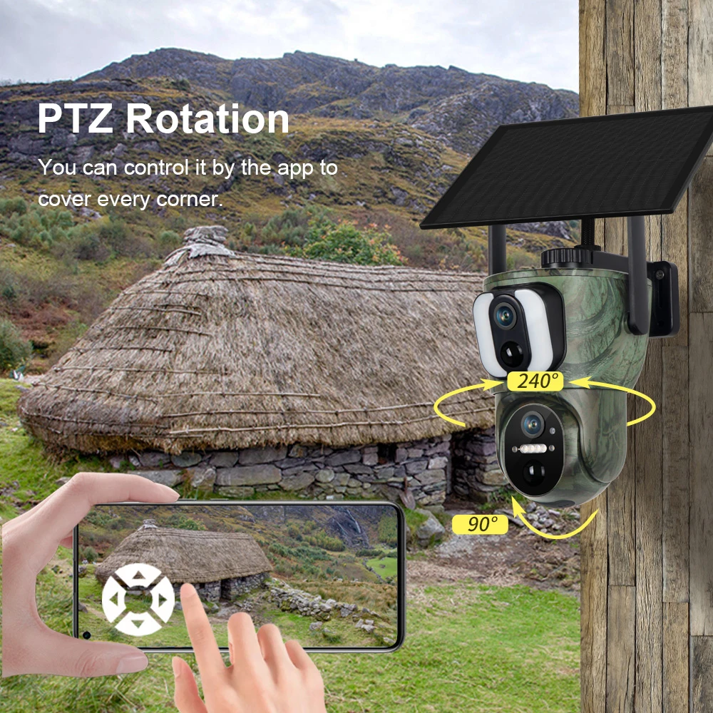 Ubox  8MP 4G/WiFi Solar Trail Camera Outdoor Dual Screen Dual PIR Human Detection PTZ Security Cam 2-Way Talk Wildlife Cameras