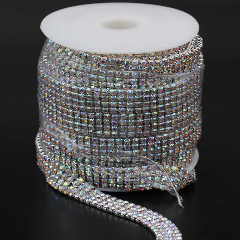 SS6-SS16 4Rows 1yards/roll Rhinestone AB/clear crystal Chain Gold/Silver claw close Chain Apparel Sewing diy Beauty Accessories