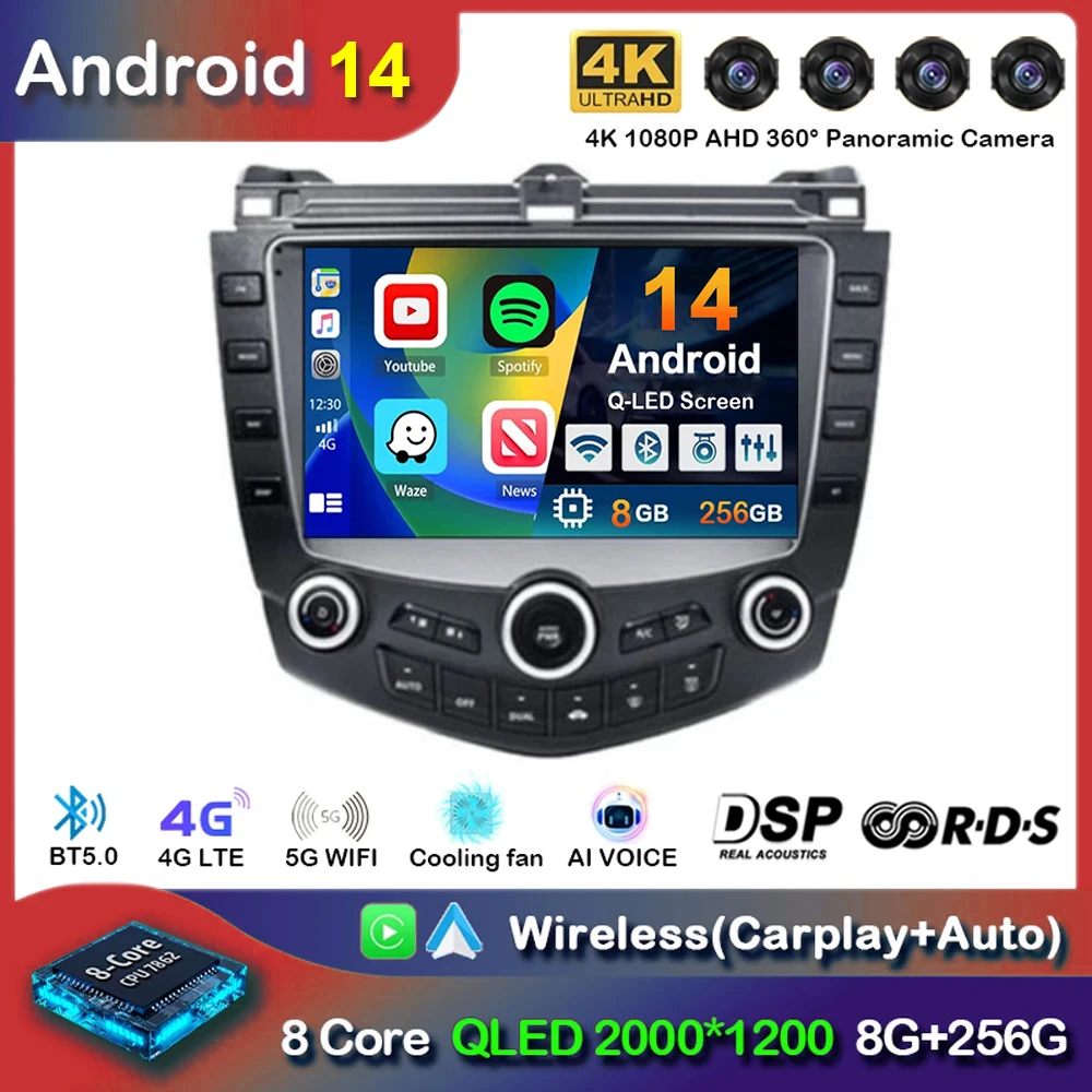 

Android 14 Carplay Auto WIFI+4G For Honda Accord 7 2003 2004 2005 2006 2007 Car Radio Multimedia Video Player Navigation GPS DSP