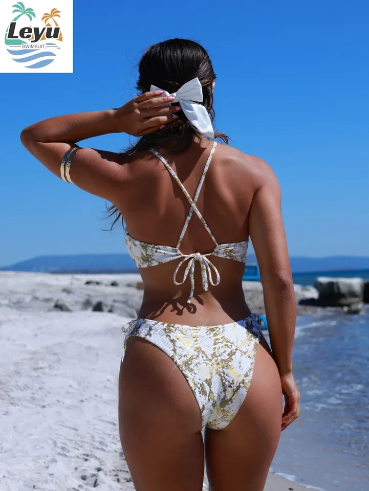 Women's one-piece swimsuit sexy shiny V-neck suspender bikini cross tie backless single shoulder summer swimsuit 2026 new item