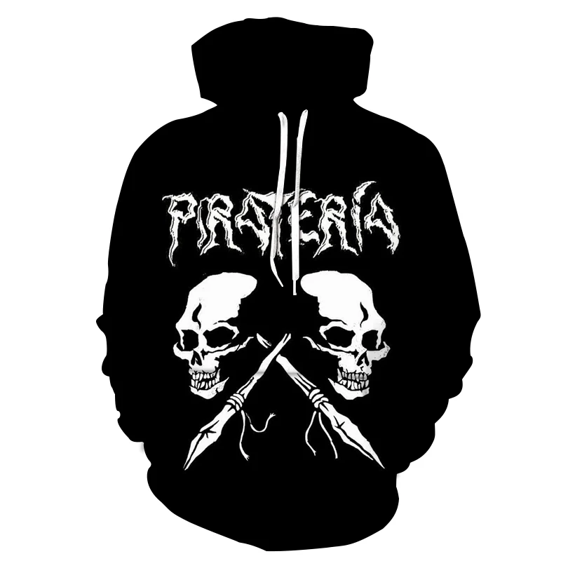 2024 3D Mens Hoodie Skull Horror Ghost Anime Oversized Hipster Casual Sweatshirt Long Hip Hop Sleeve Tops Street Wear Fitness