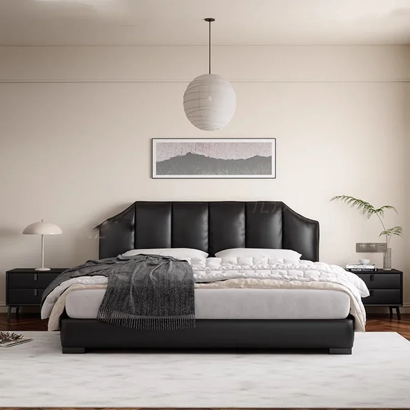 Retro Simple Double Bed Black Upholstered Italian Bedding Double Bed Twin Hotel Camas Moderrnas Inteligentes Home Furniture