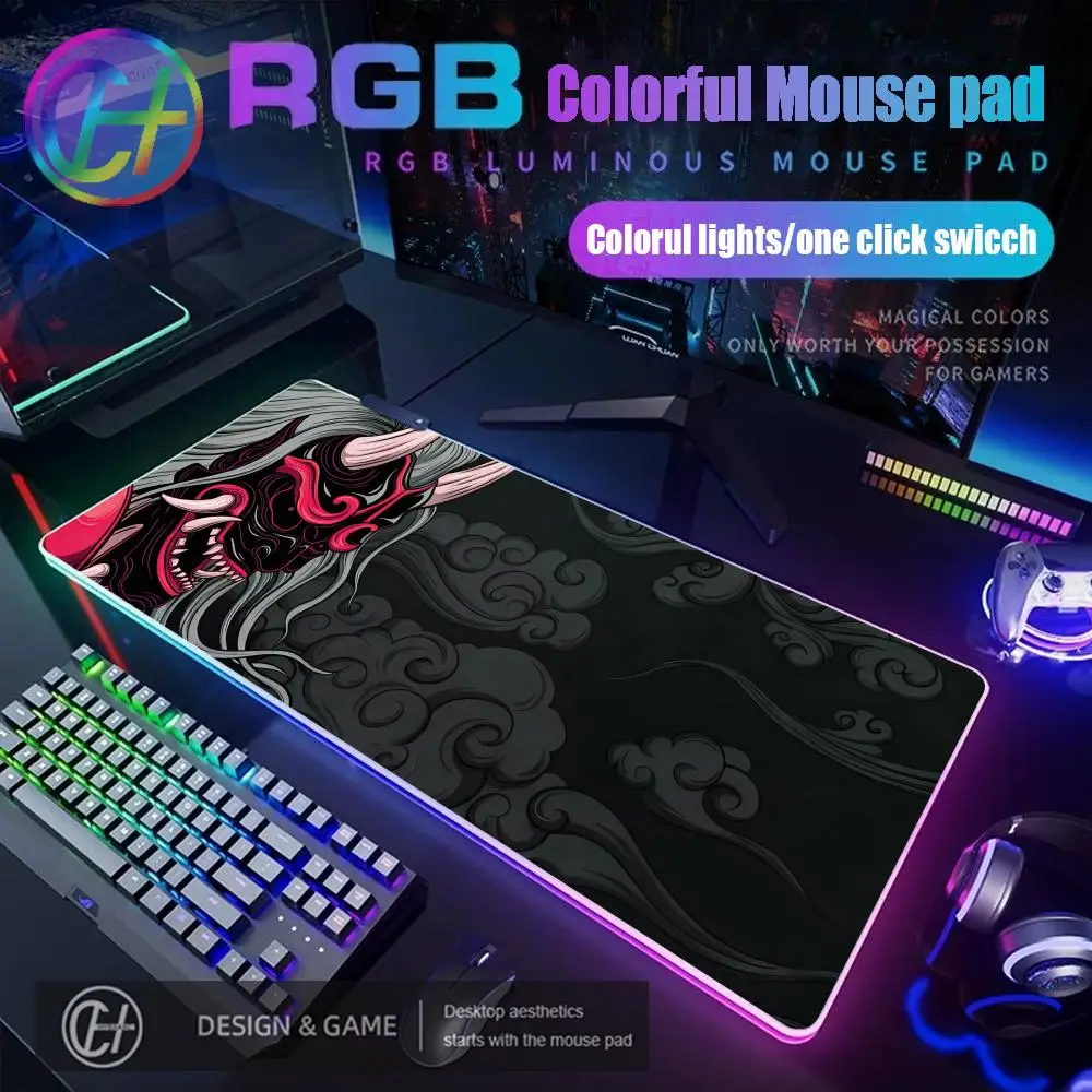 

HYBXAXC Black Ghost Face Mouse Pad RGB Gaming Mouse Pad Desk Mat HD Gamer Large LED Light XXL