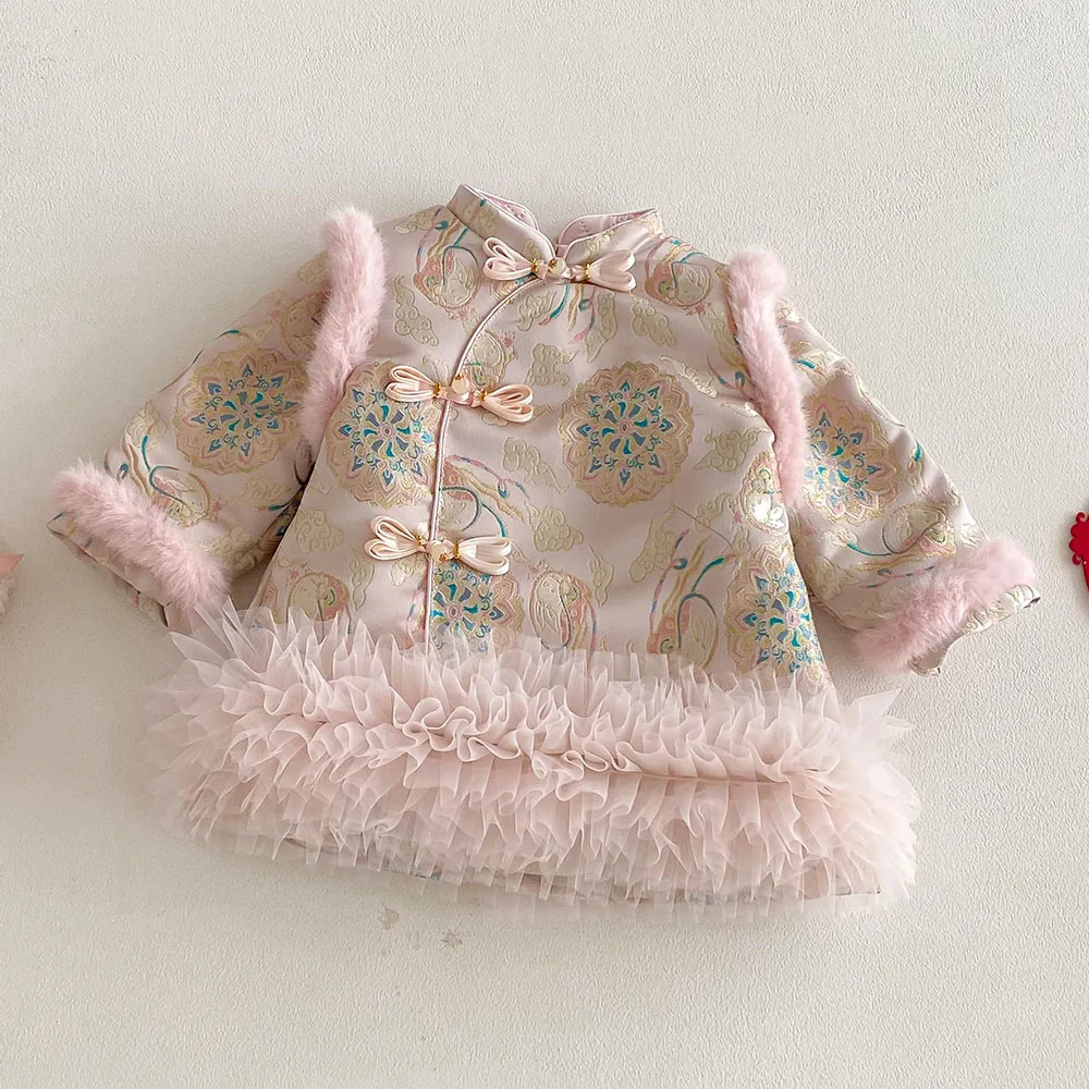 New Chinese Style New Year Children Dresses For Girls Quilted Warm Winter Kids Clothes Princess Christmas Toddler Girl Dress