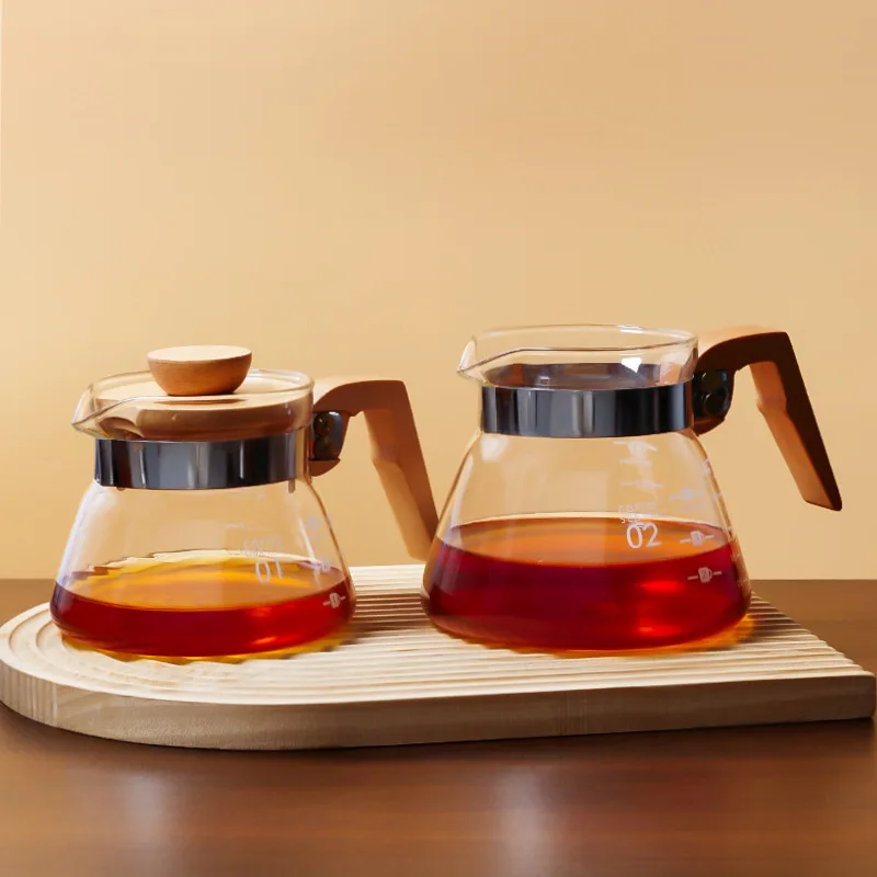 

Thickened glass coffee pot Rubber wood handle Sharing pot Coffee cup