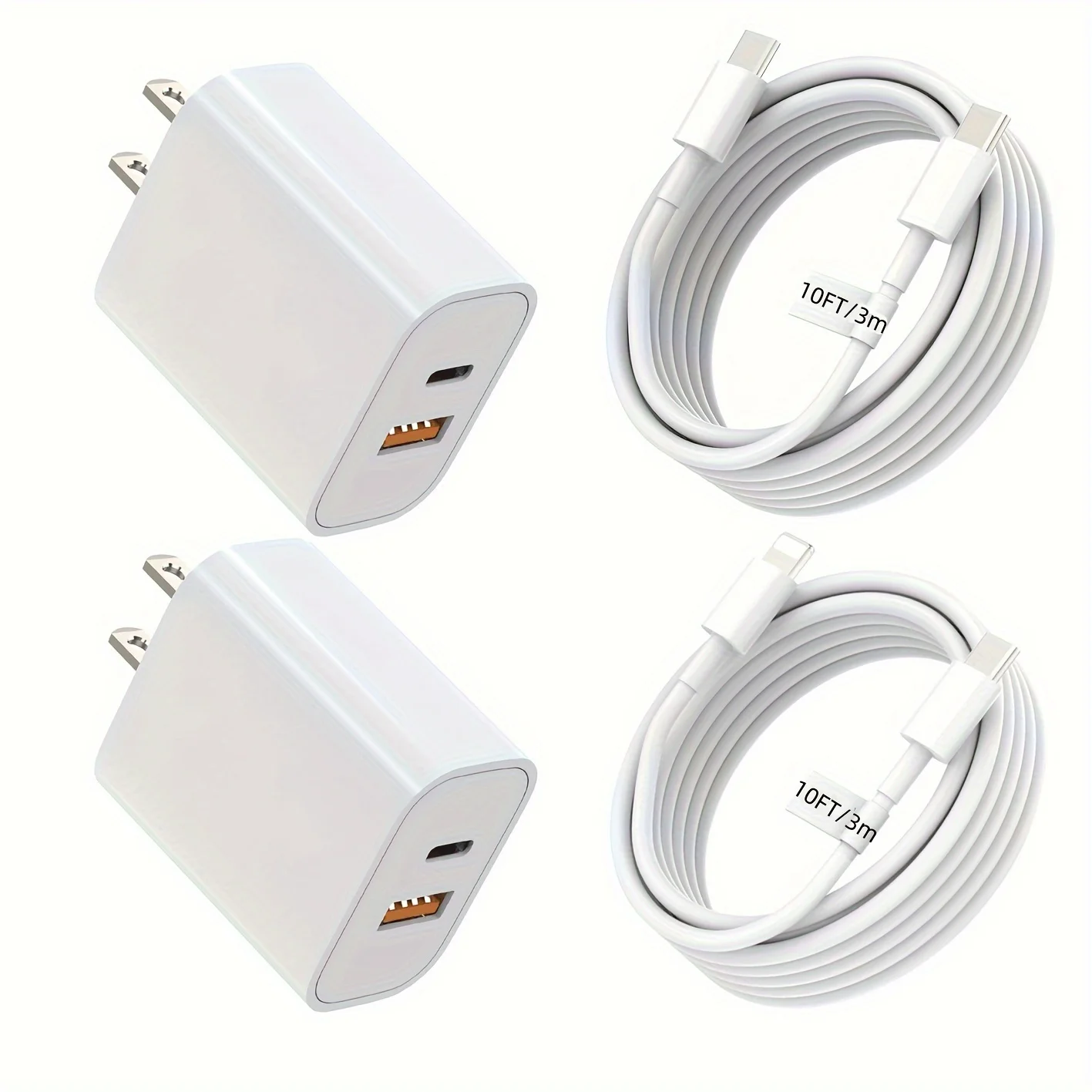 2 Pack 20W PD Quick Charger With 10Ft USB C Cable For IPhone15 Pro/ 15 Pro Max/14 Pro/14 Pro Max/13 Pro Max/iPhone12/11/X/SE3