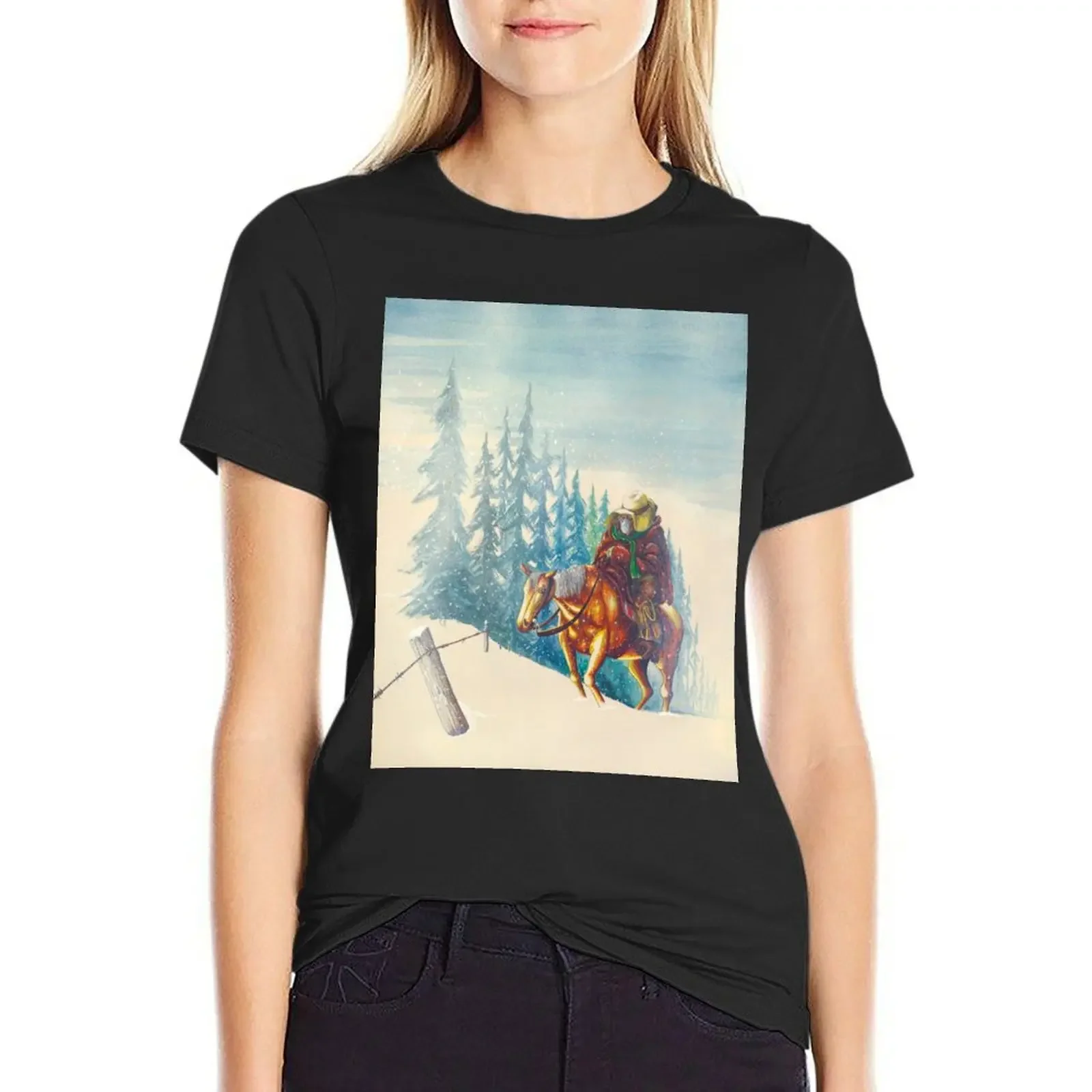 

Winter Horse and Rider (The Picket Rider) T-Shirt Aesthetic clothing plain customs design your own T-shirts for Women