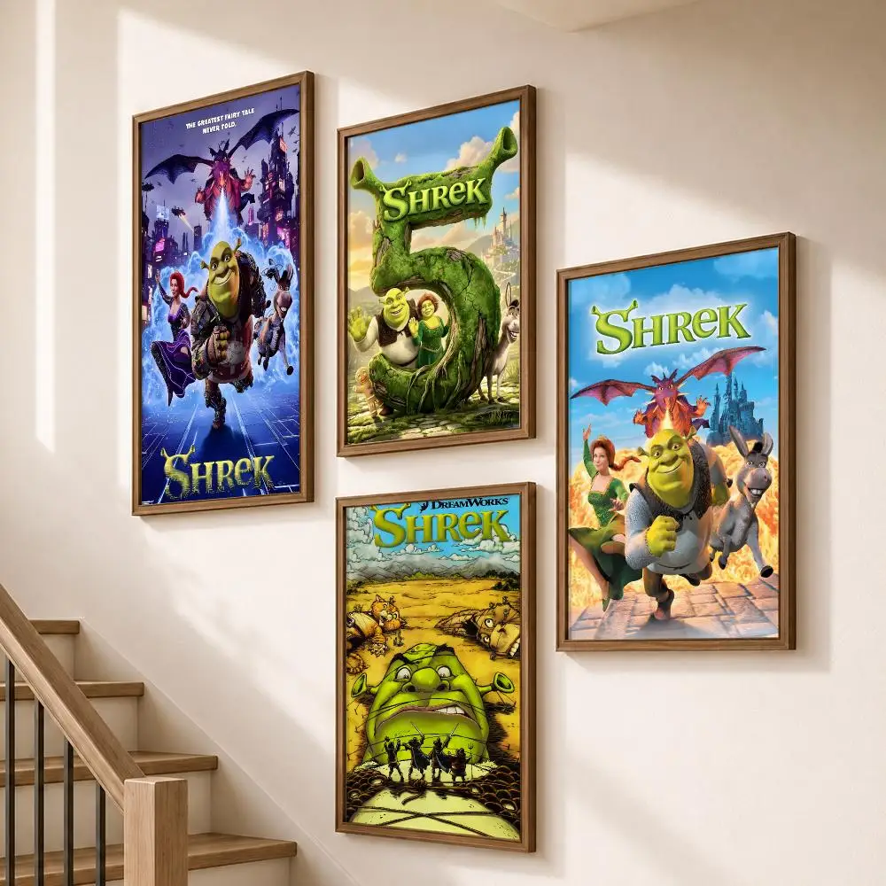 Movie Shrek Green Ogre Cartoon Art Poster HD Self Adhesive Wall Decor for Bedroom Dorm Room Office Gaming Room Gift