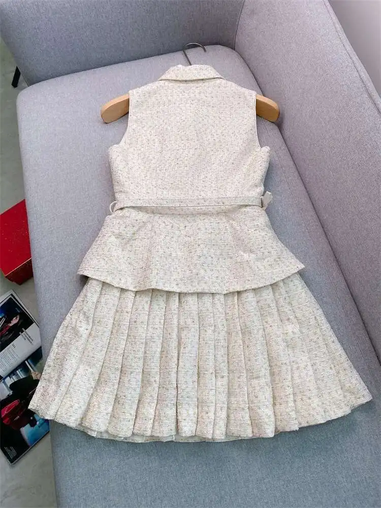 Quality Brand Designer Blue Tweed Two Piece Set Women Short Sequins Dresses 2025 Summer Holiday Evening Party Vestidos Luxury