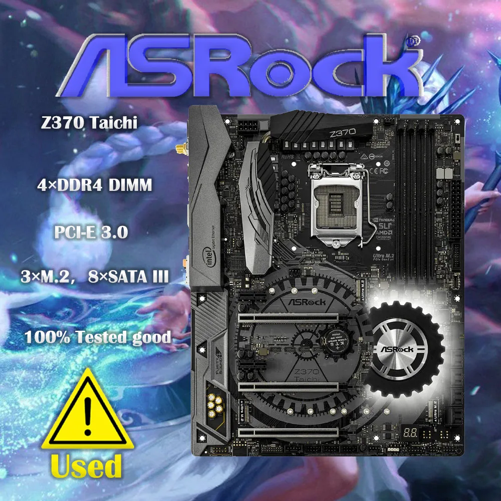 

Б/у материнская плата Asrock Z370 Taichi 64 ГБ PCI-E 3,0 LGA 1151 DDR4 ATX, материнская плата для настольных ПК с Intel Z370 DDR4