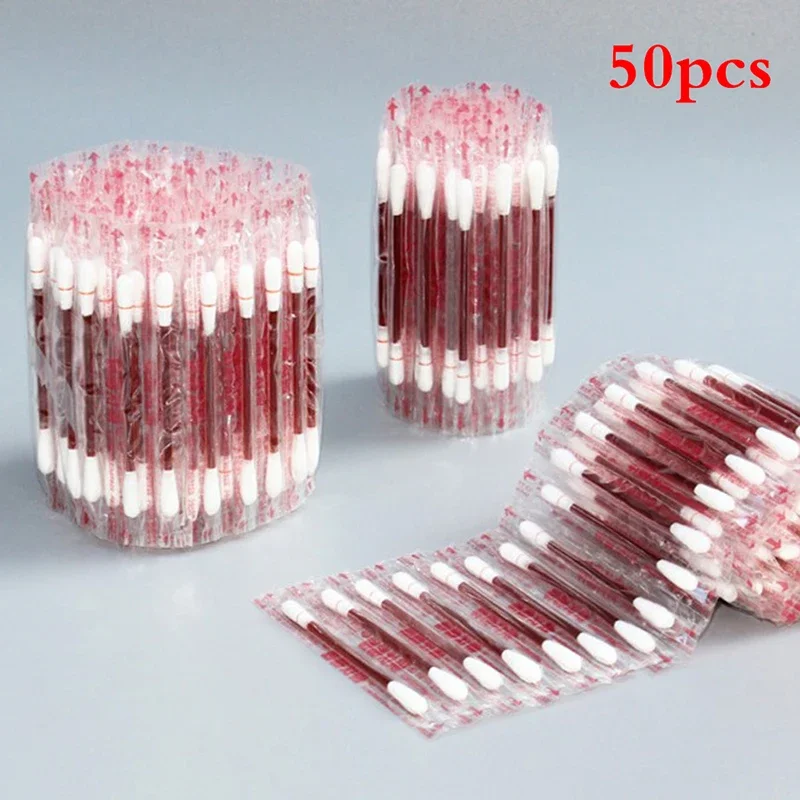 Medical Multifunction Disinfected Stick Make Up Wood Iodine Disposable Medical Double- Cotton Swab Portable Bar 50pcs/bag