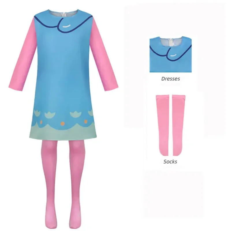 Disfraz de Trolls para niñas, vestidos de princesa de dibujos animados con peluca, manga larga, corte en A, ropa bonita para niñas