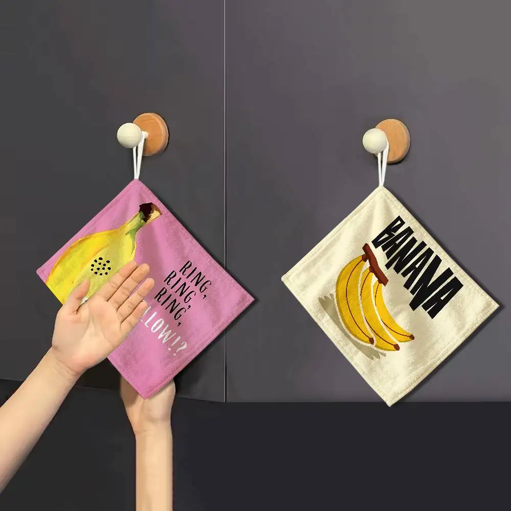 Banana Funny Fruit Polyester Cotton Hand Wiping Towel with Hanging Loop, Lightweight for Home and Commercial Use