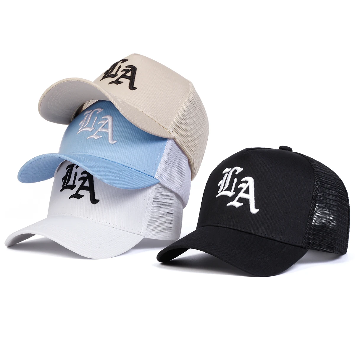 Gorras de red de béisbol con bordado de letras LA Unisex, gorra de Hip Hop para primavera y verano, sombreros casuales ajustables para exteriores, sombrero protector solar ﻿