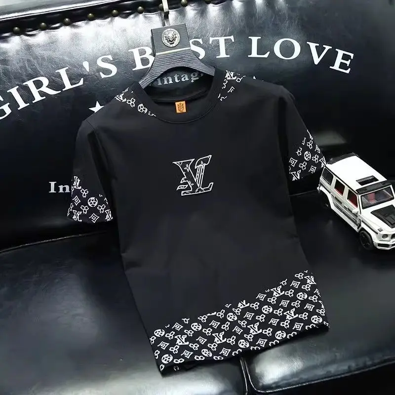 

Новинка 2025, модная брендовая футболка с короткими рукавами и круглым вырезом, модная новая летняя мужская тонкая повседневная легкая роскошная рубашка с половиной рукавов