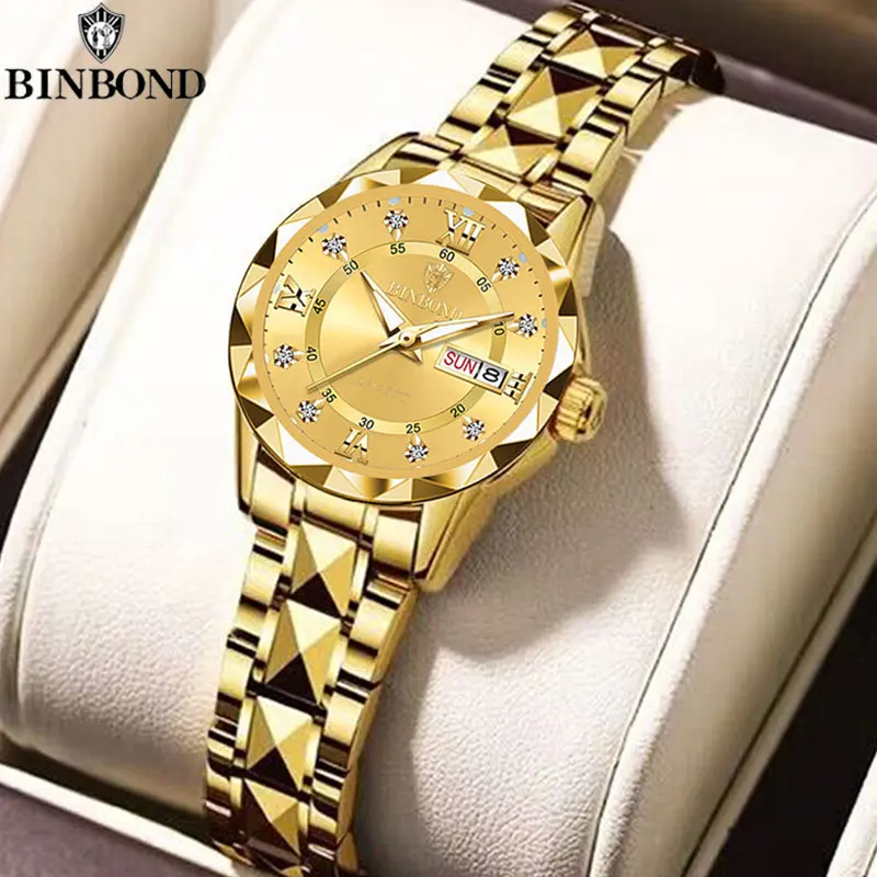 BINBOND B2521 Top Brand Luxury Fashion Business Womens Quartz Watches 30M Waterproof Week Date Clock Sport Womens Wristwatch