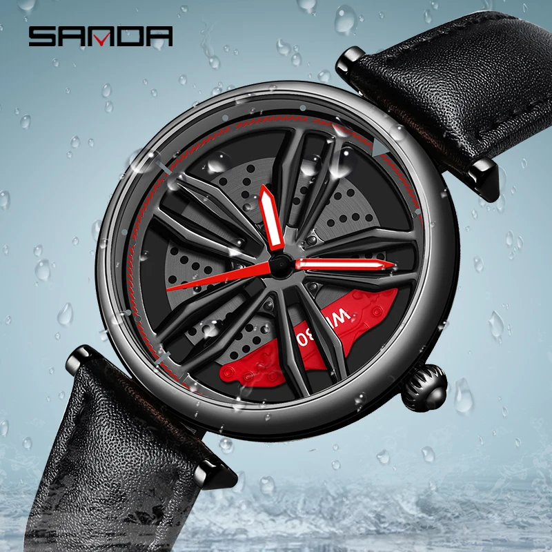 SANDA Outdoor Sports Women Quartz Watches 2023 New Racing Watch 360° Rotating Dial 30M Waterproof Genuine Leather Strap Women