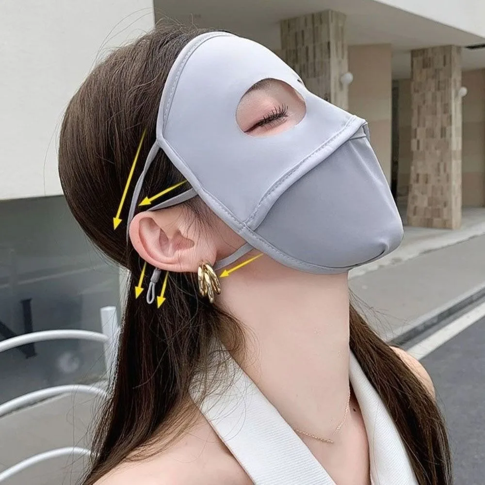 Elastic Full Face Ice Silk Mask Solid Color UV Protection Sunscreen Mask Sunscreen Veil Face Scarves Face Gini Mask Outdoor